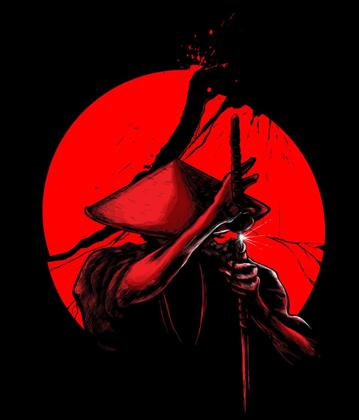 Самурай на черном фоне