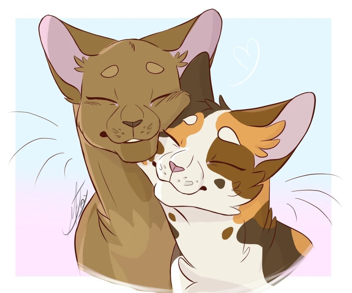 Коты Воители Медуница и бурый с котятами