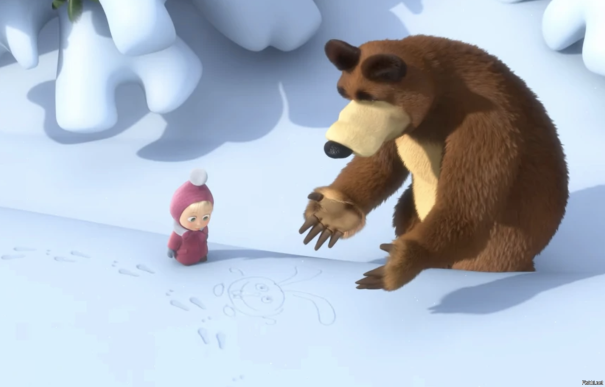 Снег приходит маша и медведь. Маша и медведь следы. Маша и медведь следы невиданных зверей.