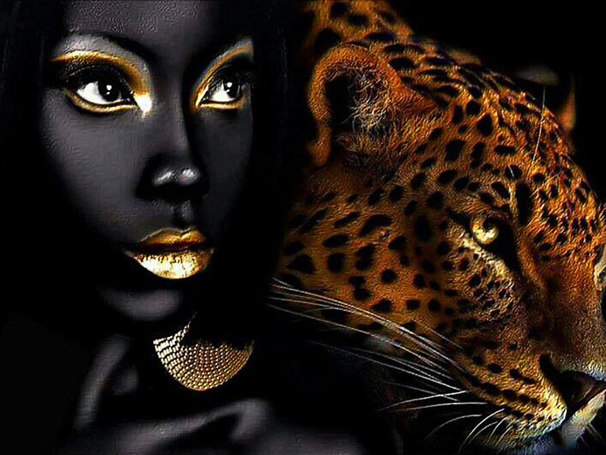 Картина девушка с леопардом