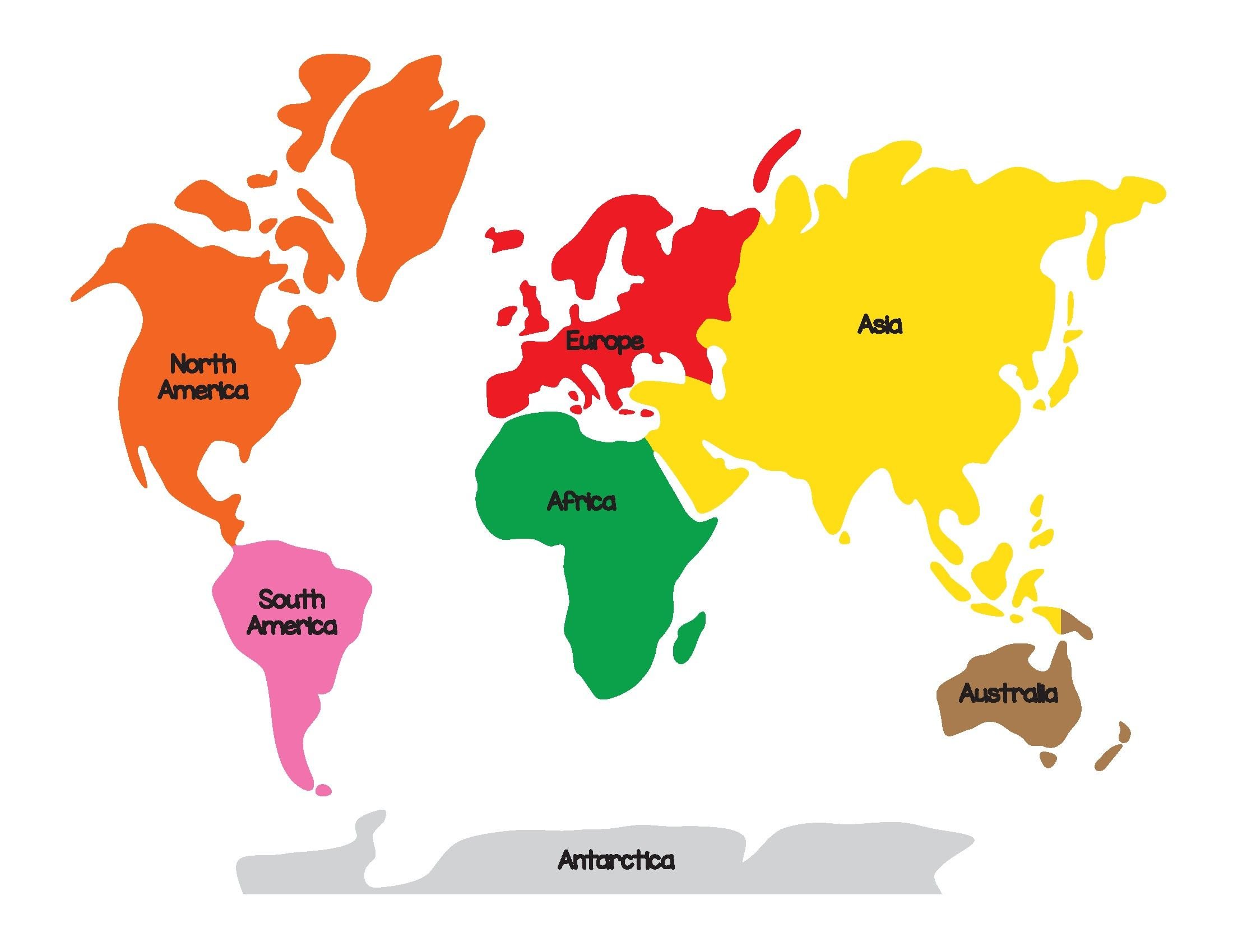 Семь континентов. Карта континентов. Континенты цветные.