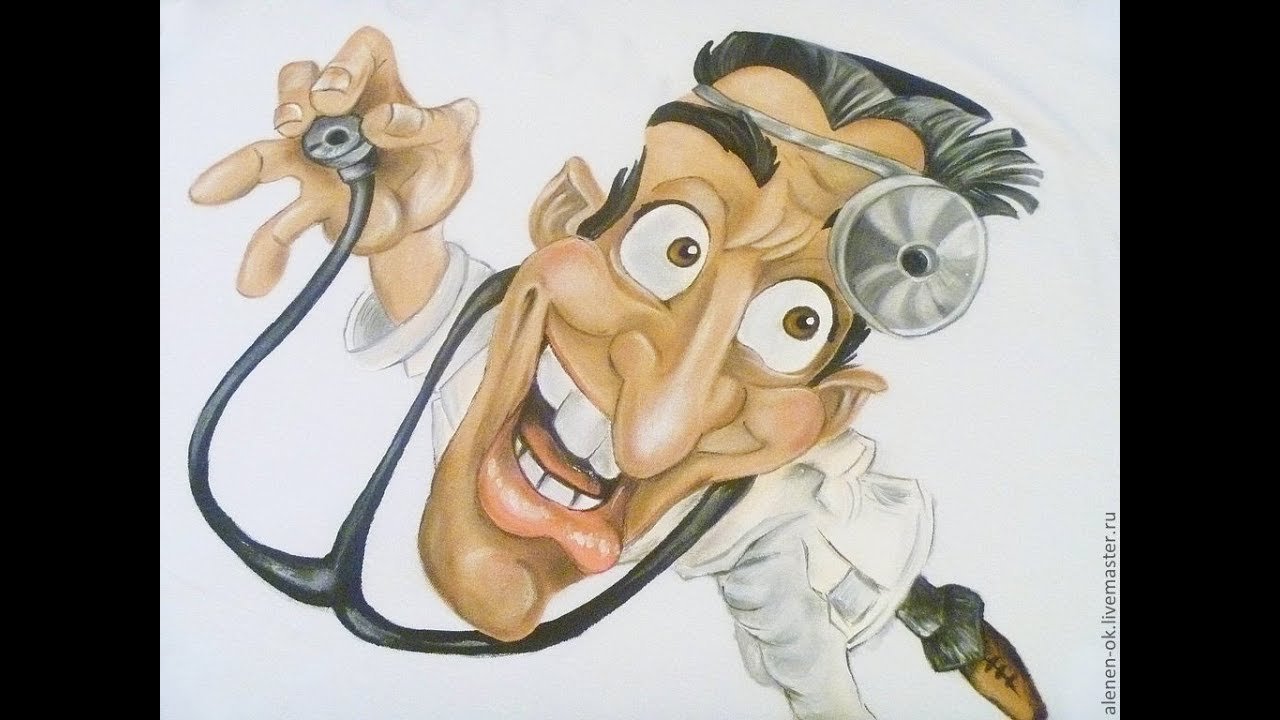 Юмористическое изображение. Прикольный доктор. Смешной ЛОР. Шарж на медицинскую тему. Доктор карикатура.
