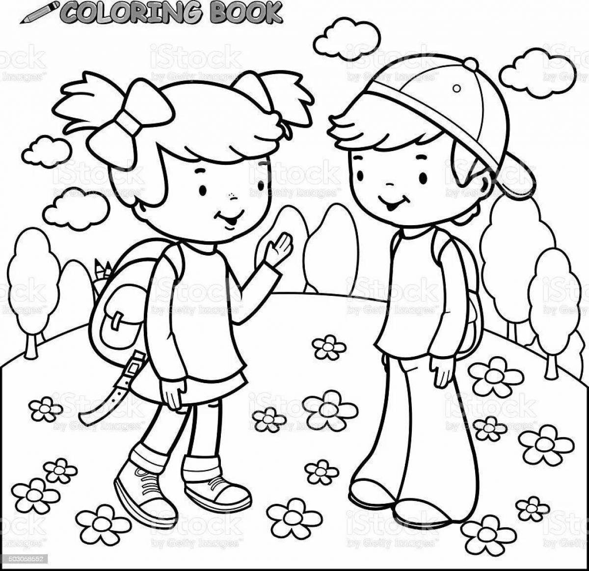 Раскраска мальчика и девочки чёрный белый