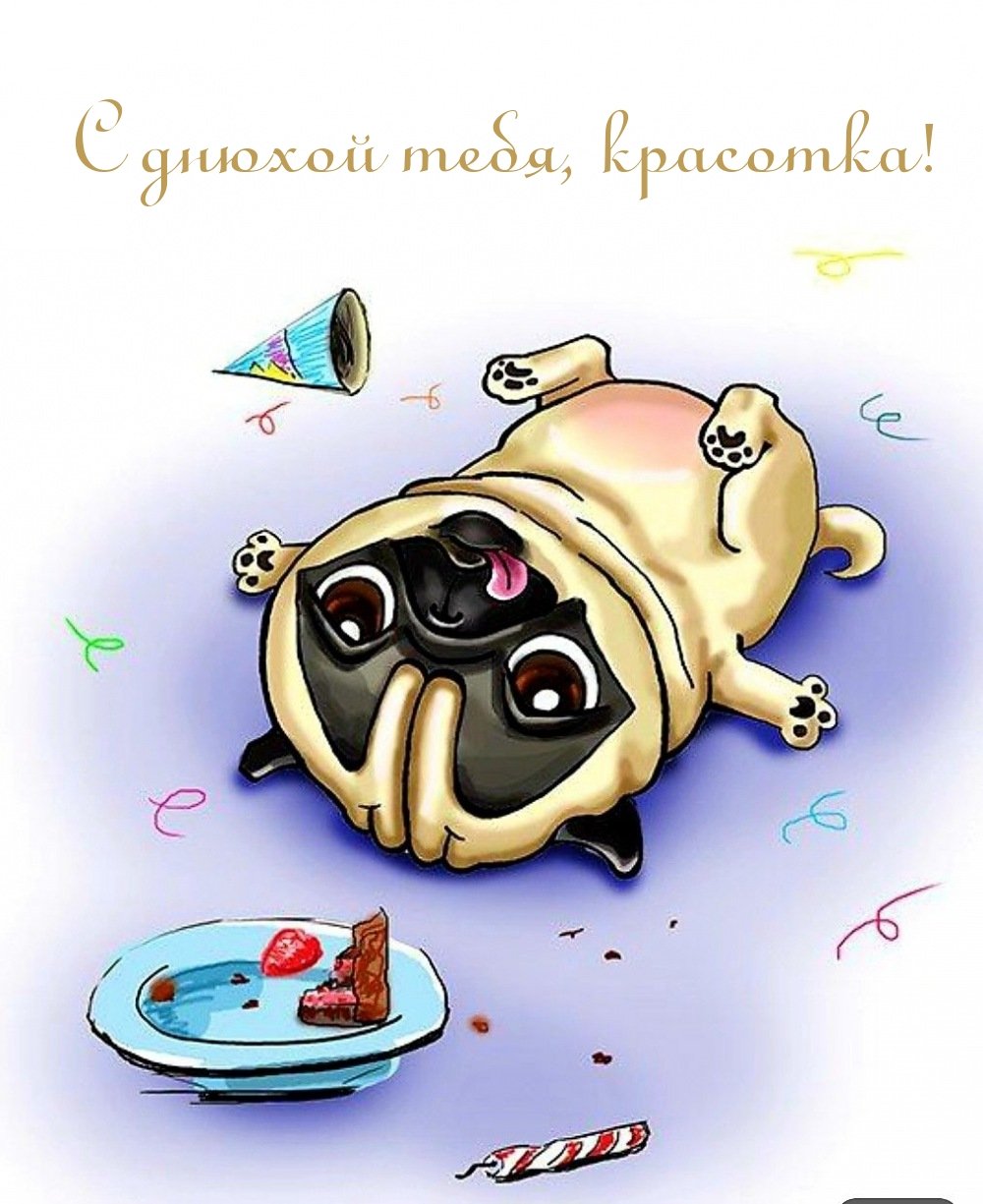Поздравления с днём рождения с мопсом