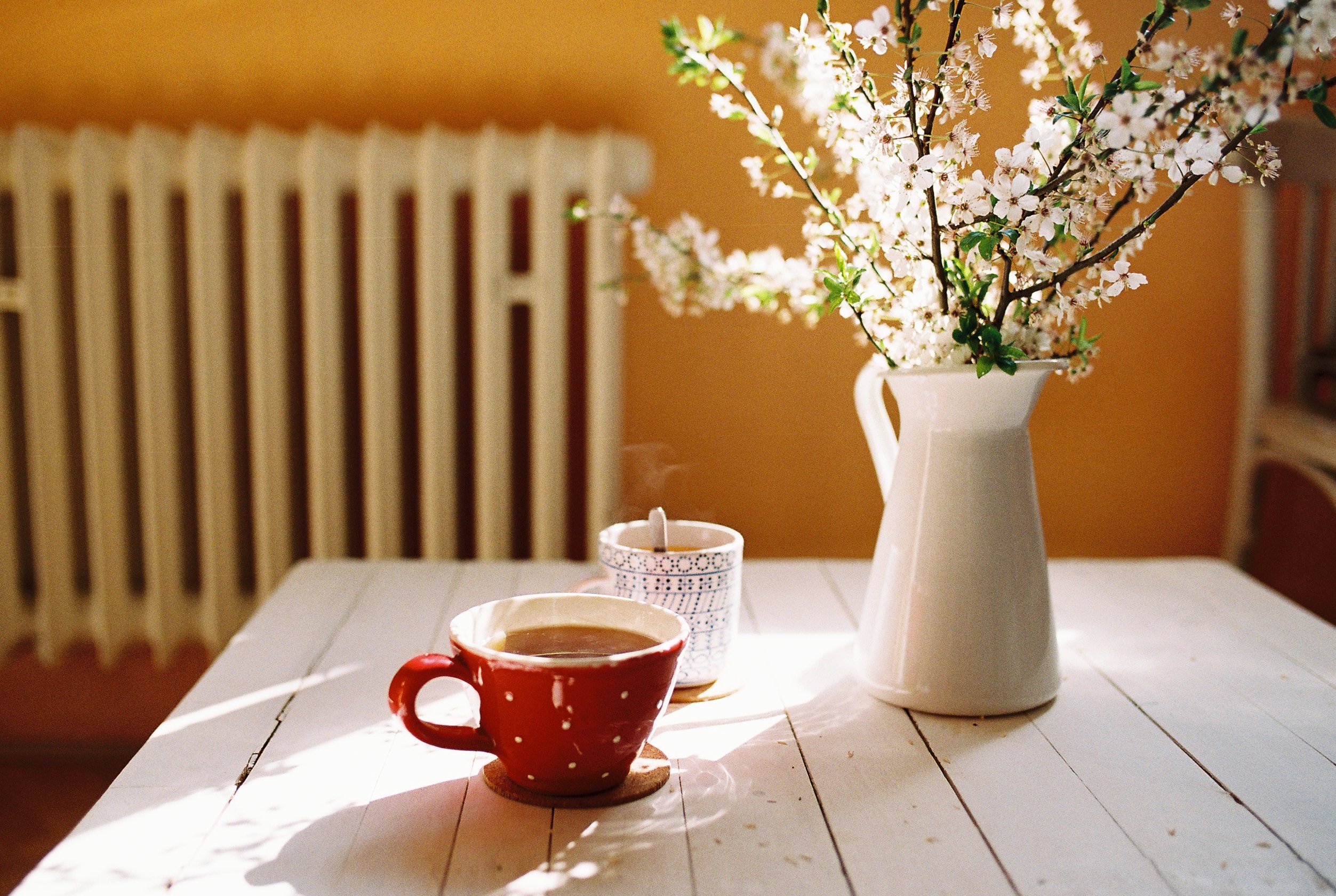 Весенняя чашка чая. Кофе и цветы. Весенний уют.