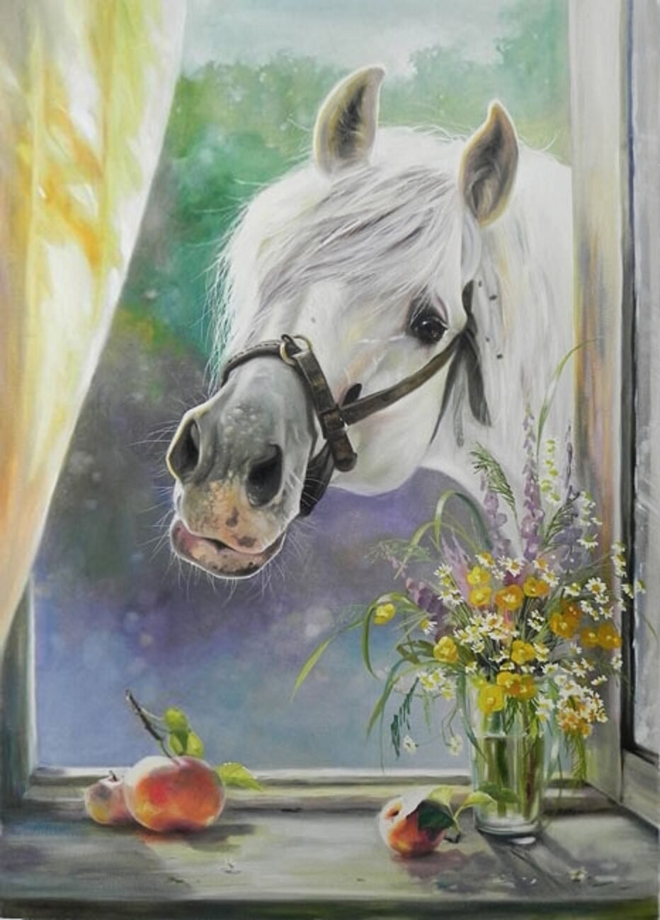 Картина лошадь в окне