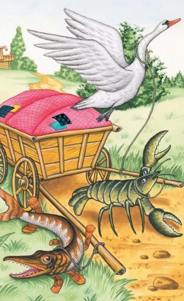 Басня Крылова, лебедь, щука и щука, и рак.