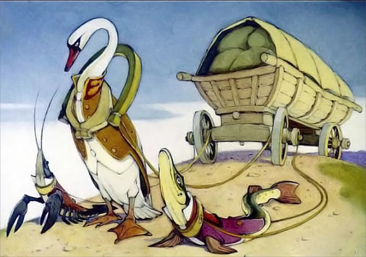 Картинки басни крылова лебедь рак и щука