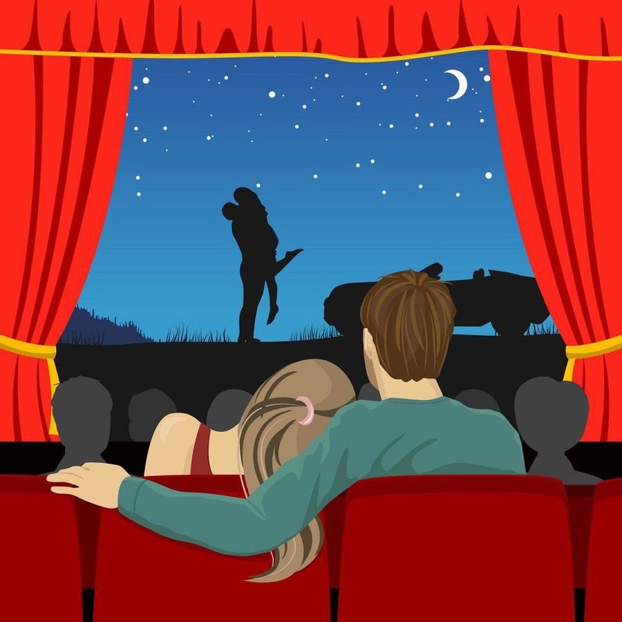 Парочка в кинотеатре нарисованная