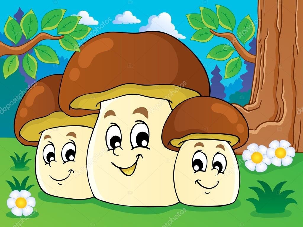 Мультяшные грибы с лицом