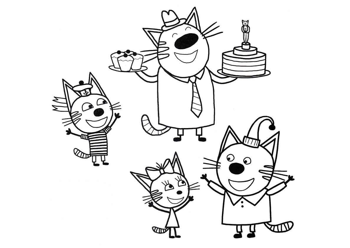Карамелька три кота раскраска
