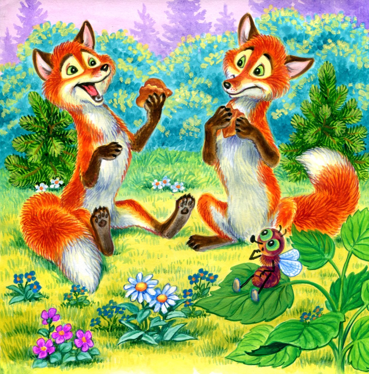 The fox and two babies. Две лисички. Лиса мультяшная. Лиса рисунок для детей. Сказочный Лисенок.