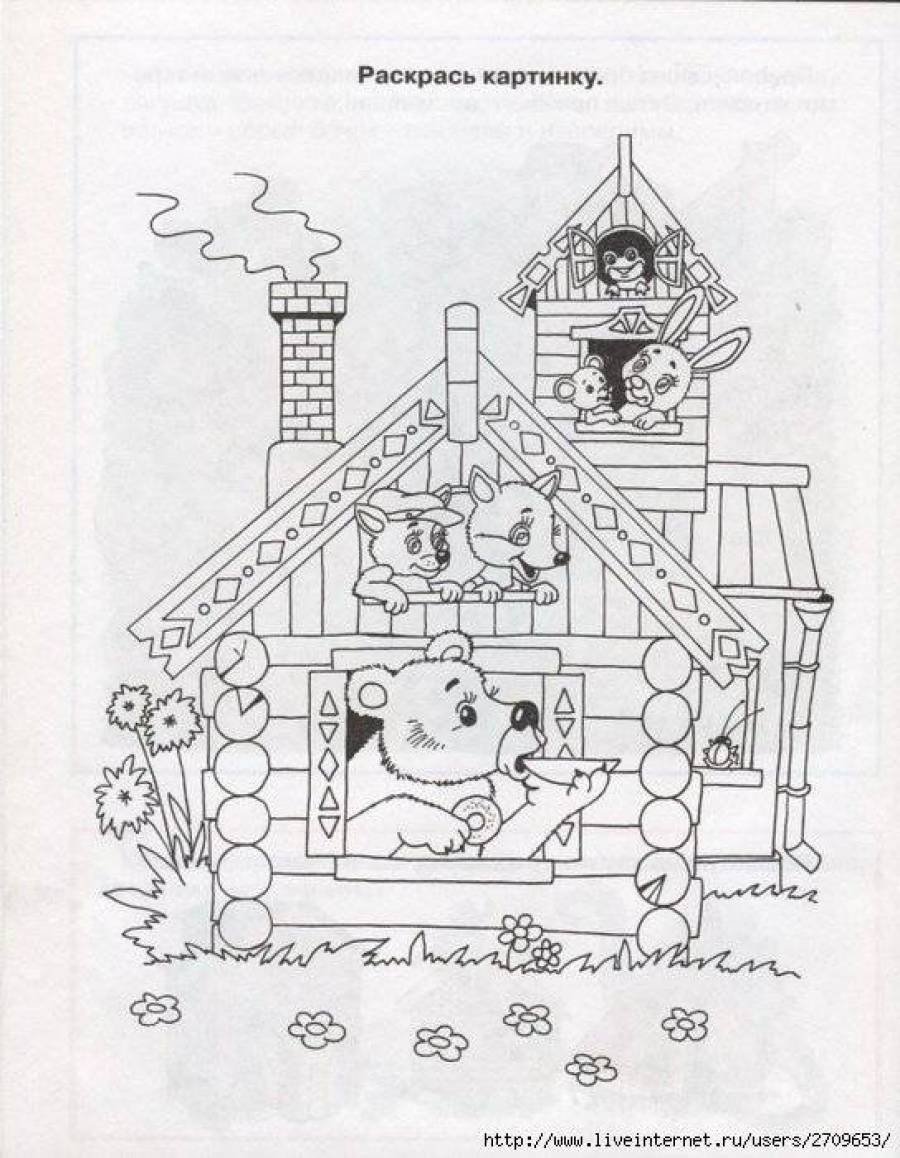 Иллюстрация к сказке Теремок раскраска
