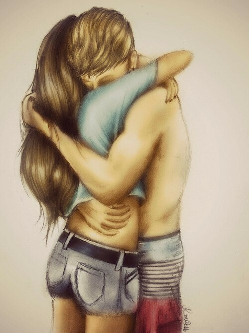 Парень и девушка обнимаются рисунок