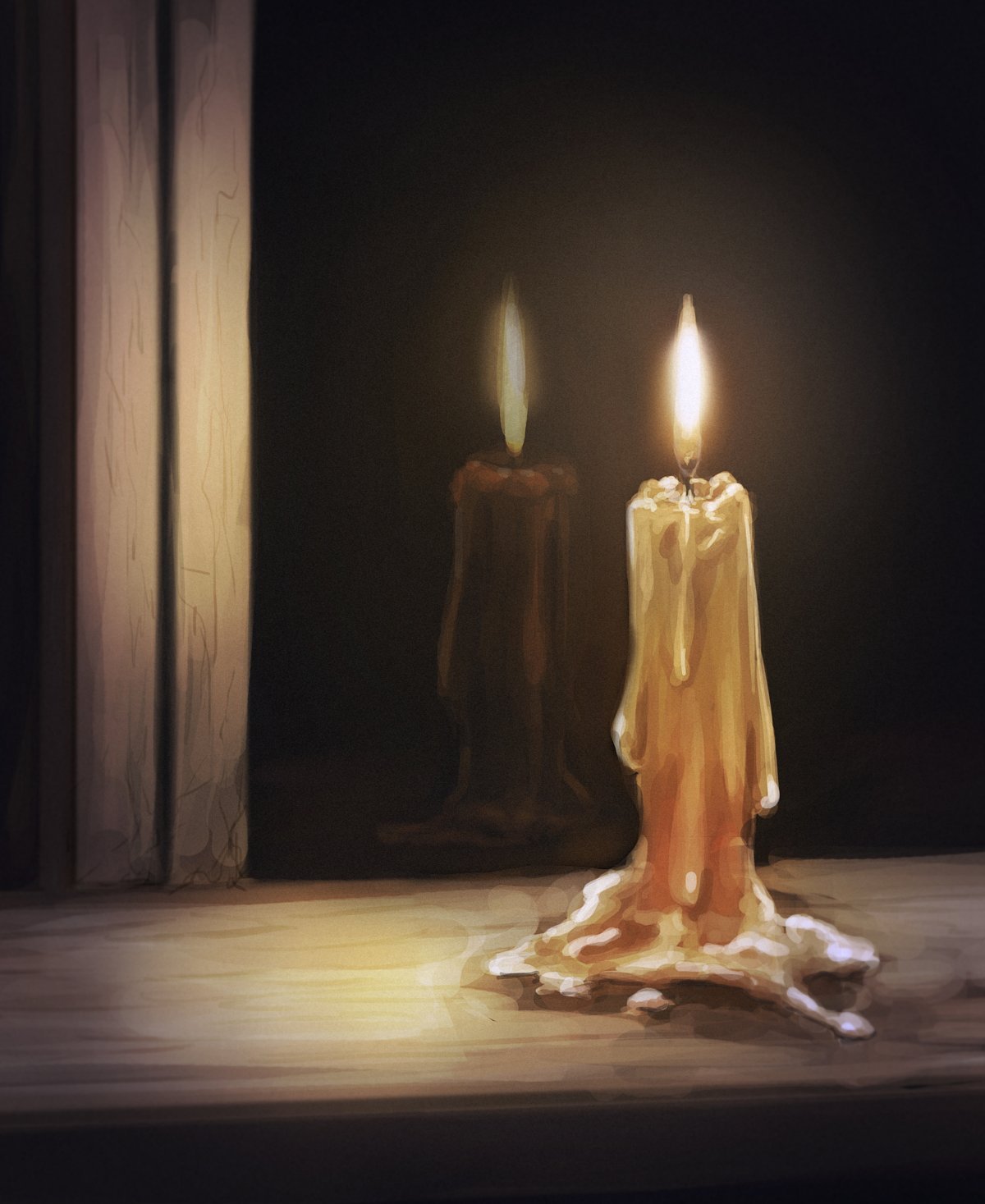 на столе догорает свеча