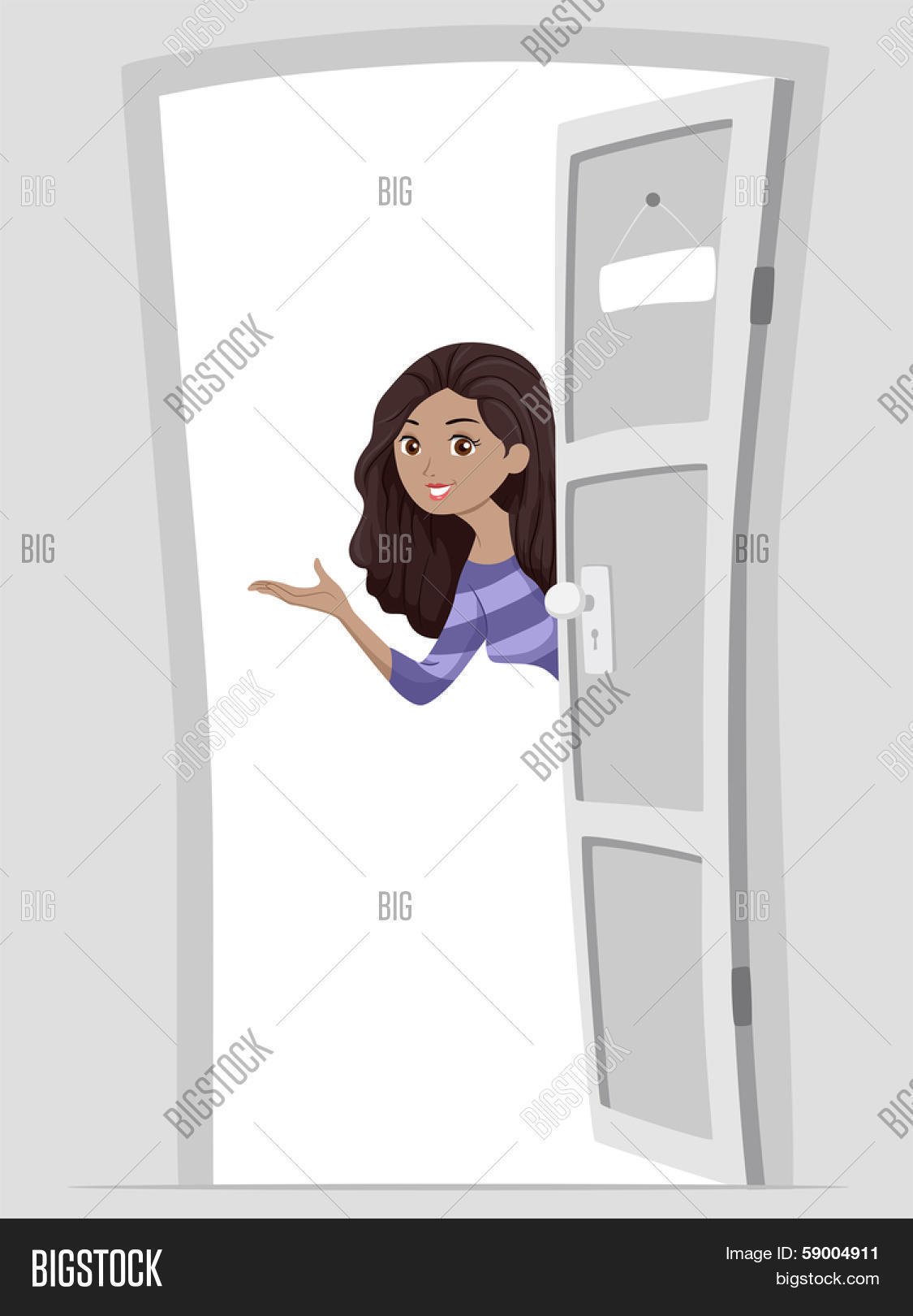 Девушка у двери рисунок