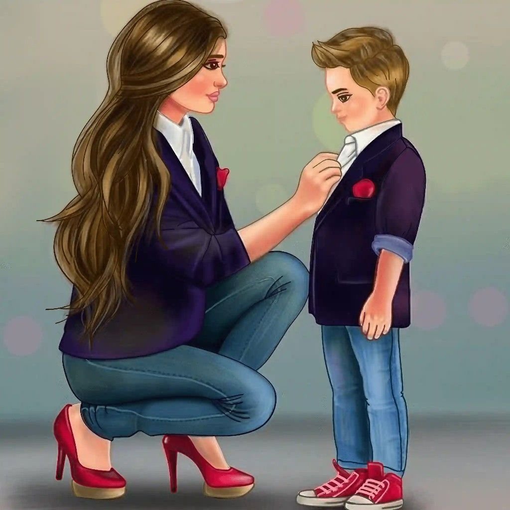 Картинка мама и сын нарисованная современная