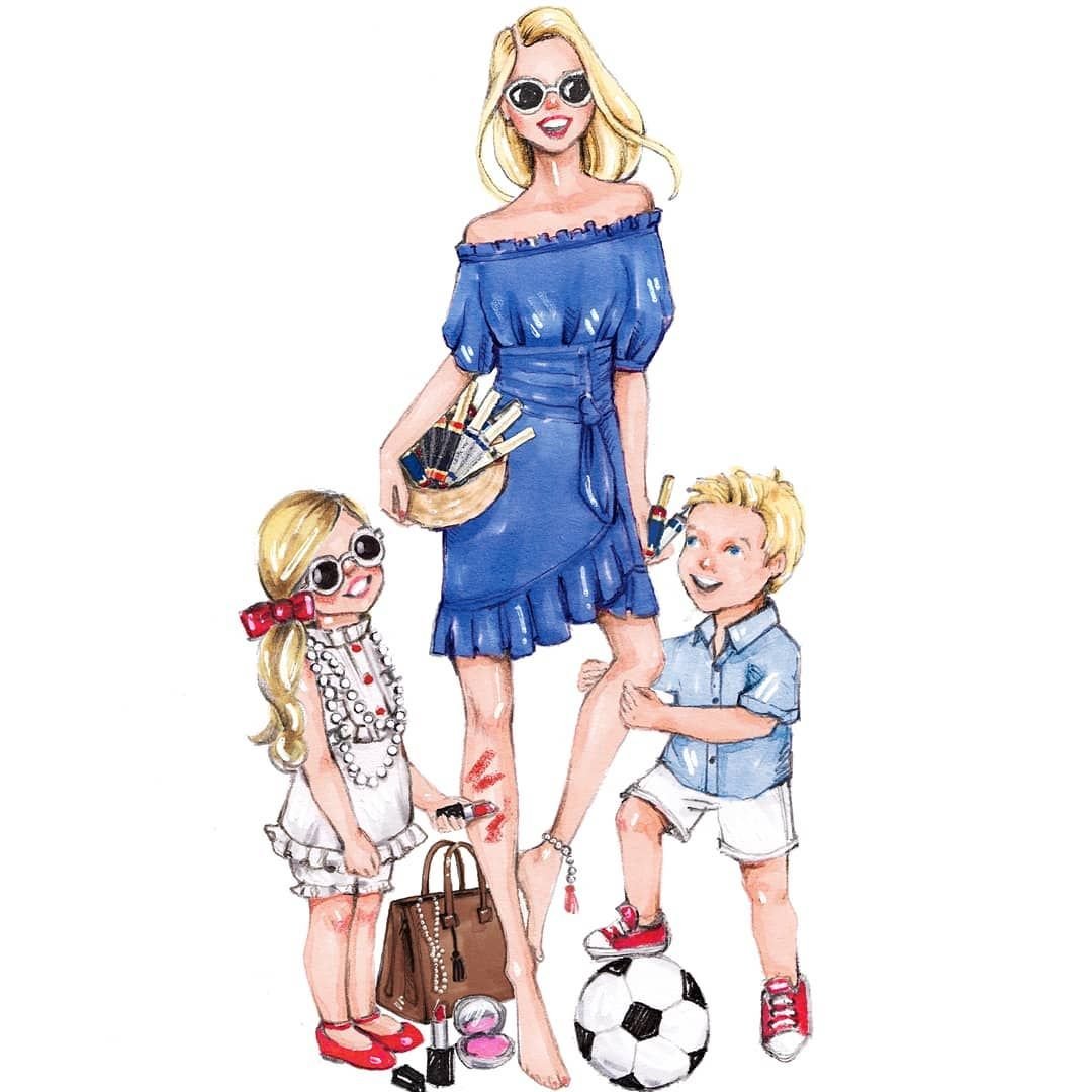 Мультяшная девушка с ребенком