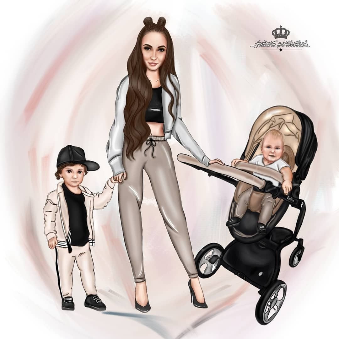 Модные иллюстрации мама и малыш