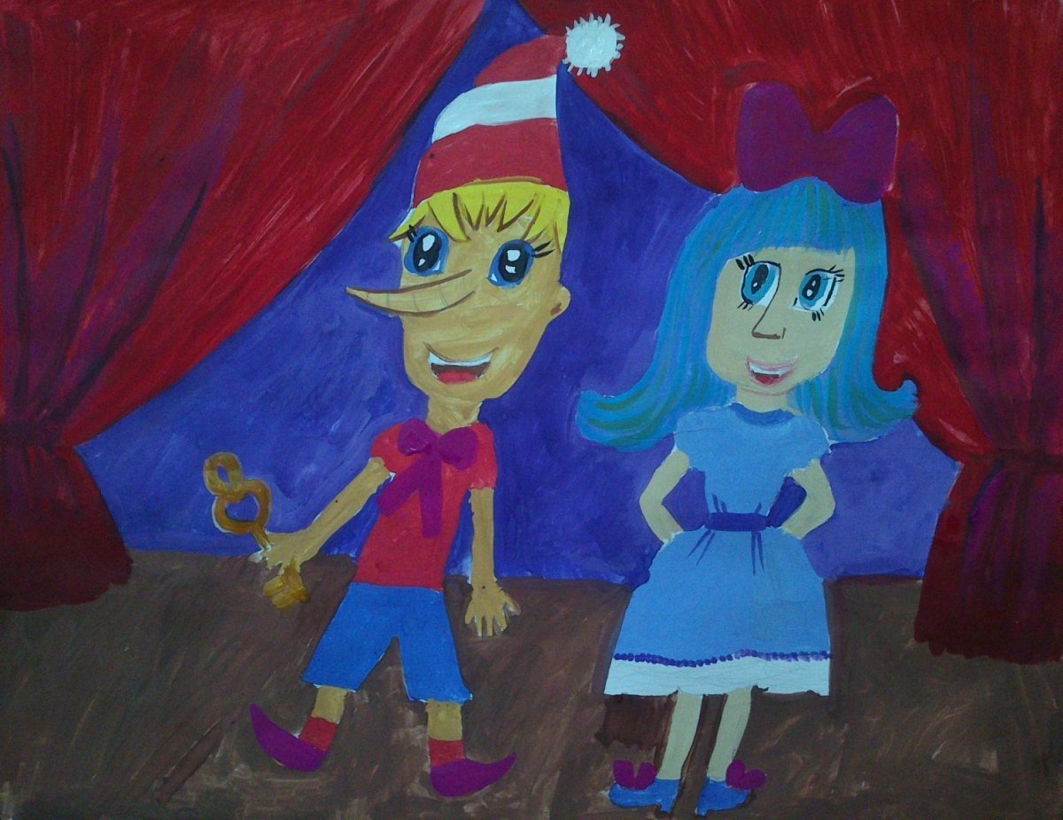 Аппликация гофрированная Буратино и Мальвина