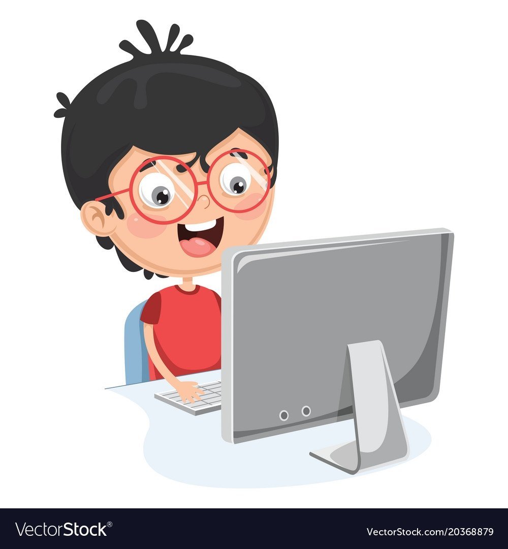 Ученик за компьютером для детей