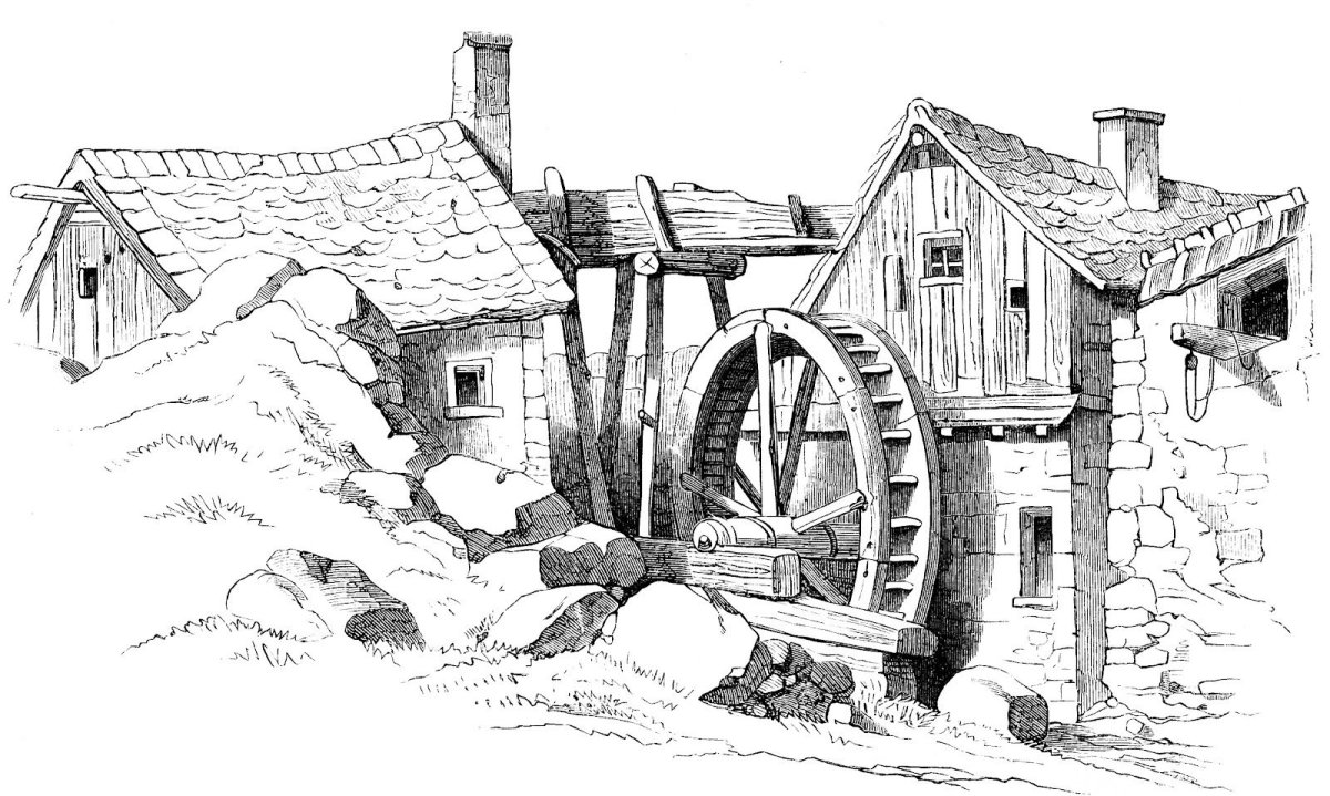 Раскраска мельница в старину