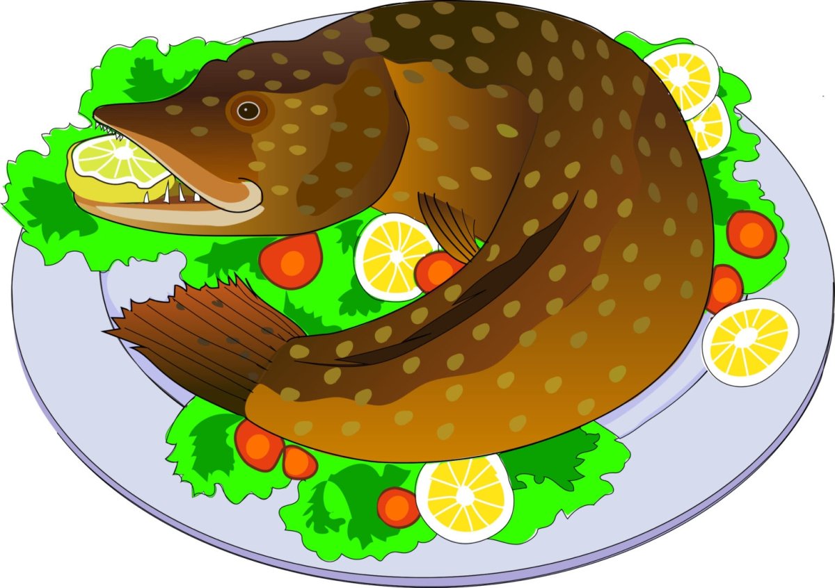 Щука с яблоком во рту