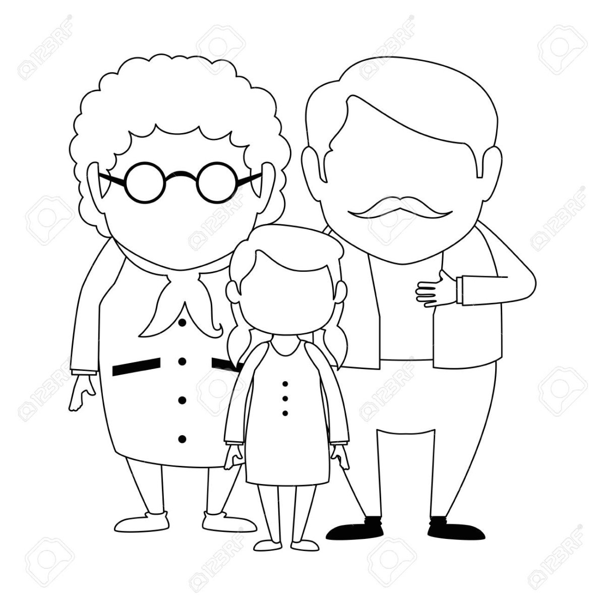 Раскраска бабушка дедушка и две внучки