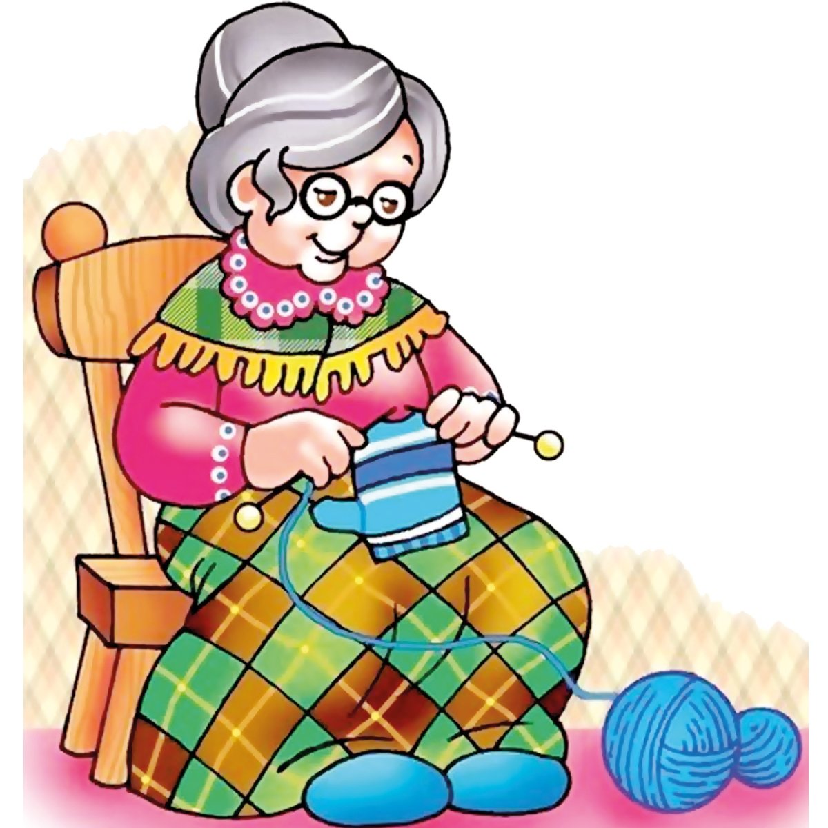 Бабушка рукодельница на прозрачном фоне