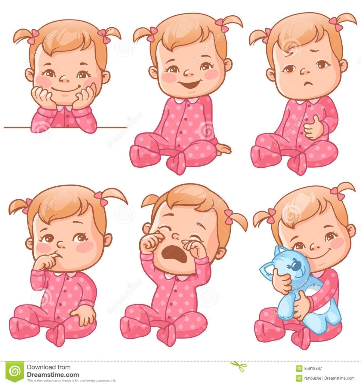 Девочка мультяшная с разными эмоциями