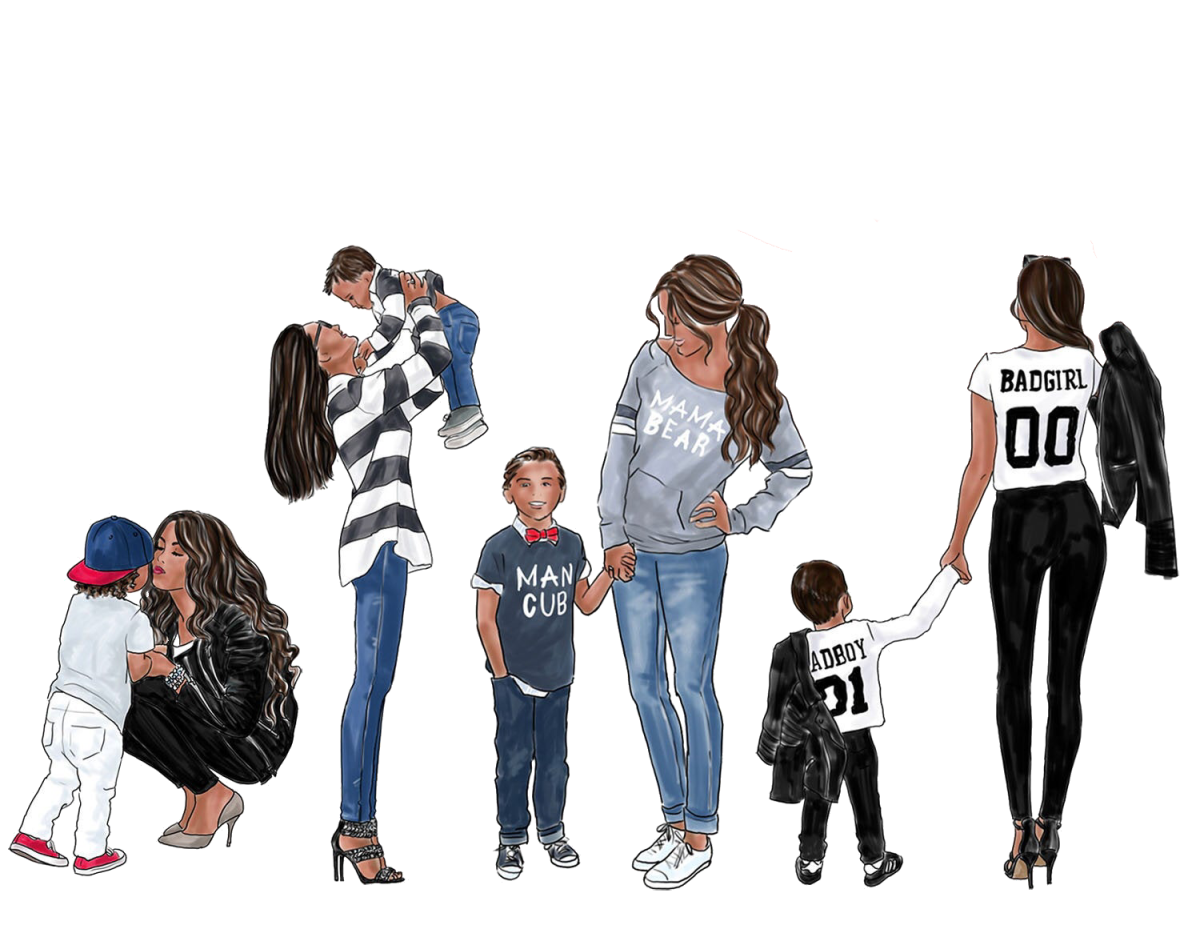 Модные иллюстрации мама и дети
