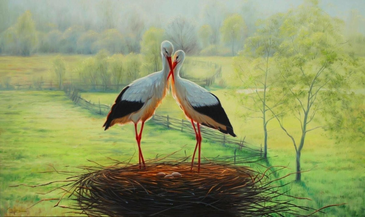 Пейзаж с журавлями