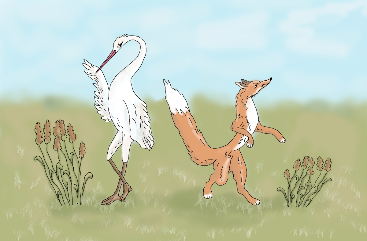 Лиса и журавль иллюстрации