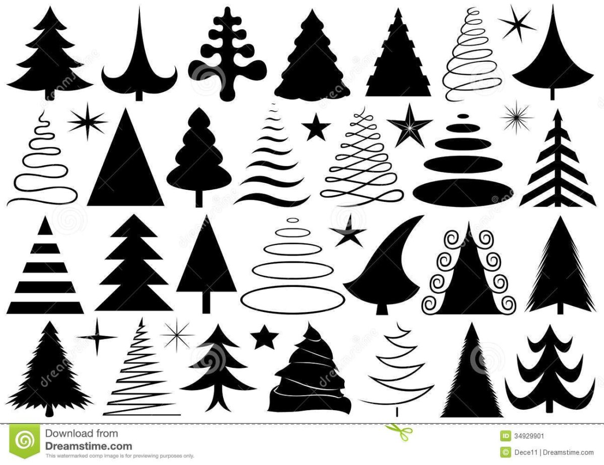 Несколько елочек на одном листе черно белые